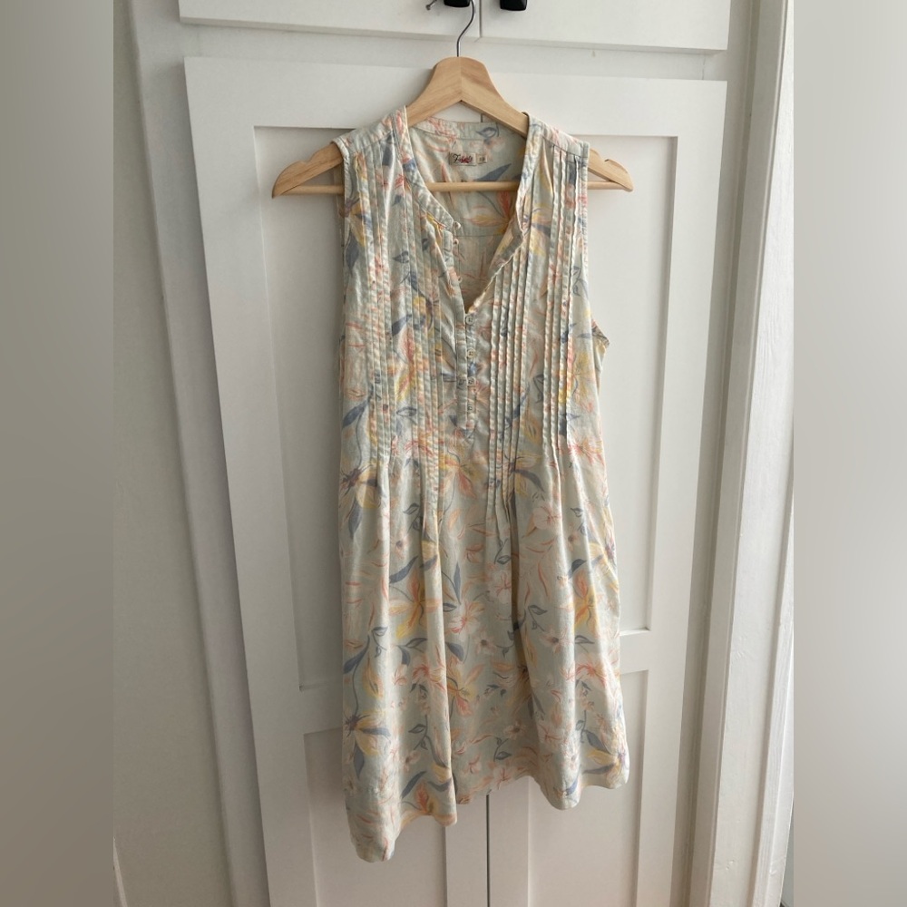 Faherty Cream Floral Midi Dress with Blue and Yellow Accents